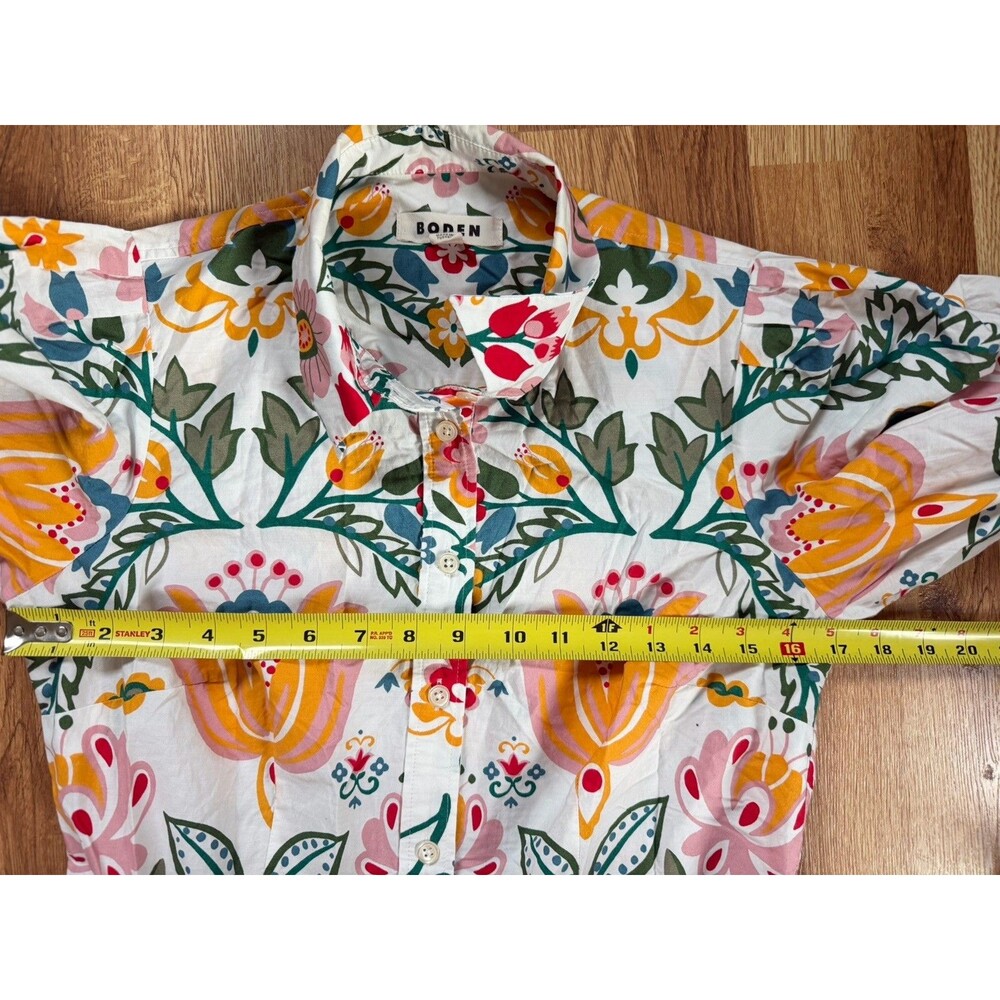 Boden Alexa Floral Multicolor Cotton Shirt Midi Dress Tie Waist Puff Sleeve Sz 8 - Picture 12 of 13